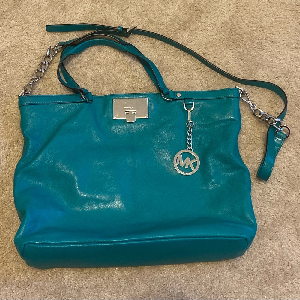 Michael Kors CHANNING Tote AQUA Silver Turquoise
